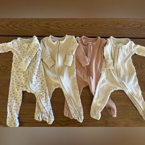 Set of four Colored Organics footie pajamas